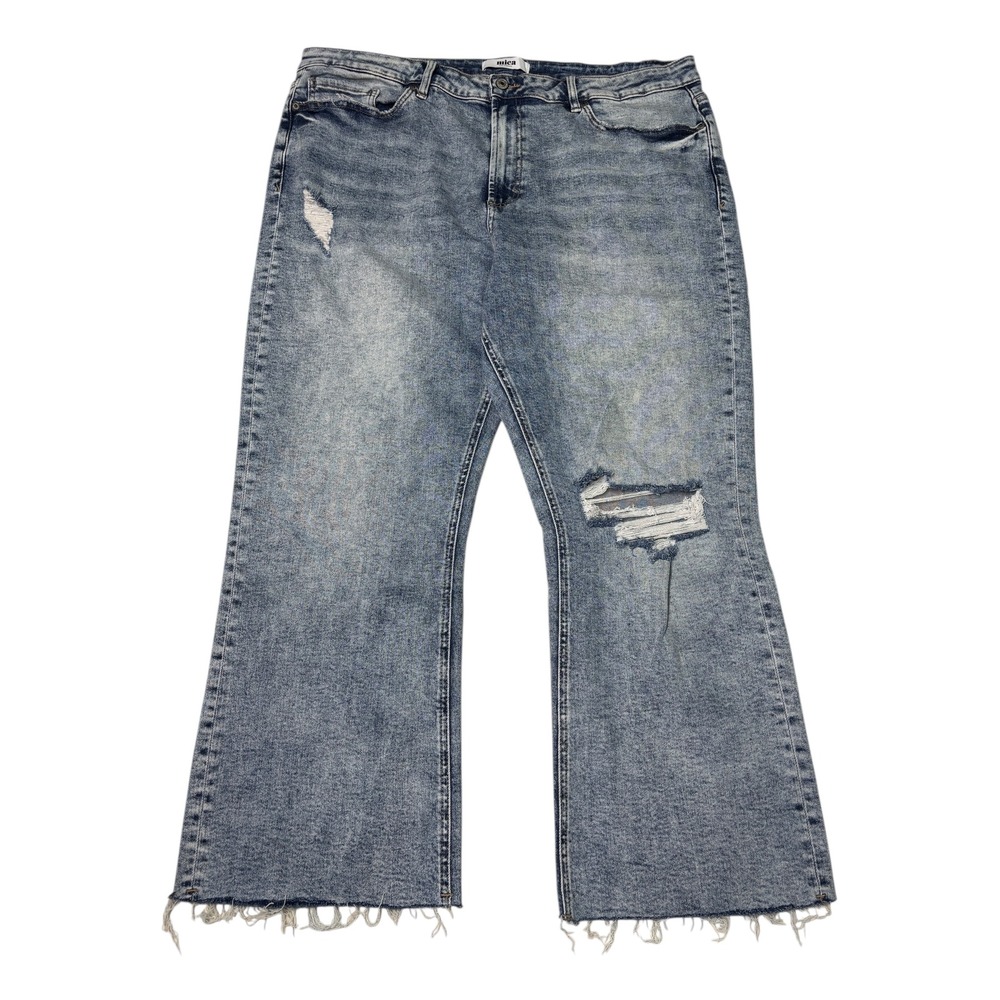 Mica Denim Women's Size 20 40x27 Acid Wash Flared Distressed Jeans Raw Hem